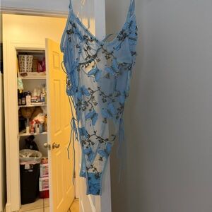 Light Blue Butterfly Mesh Body Suit